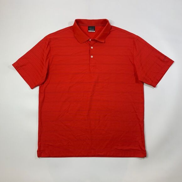 Nike Polo Shirt Mens XL Extra Large Red Golf Dri Fit Striped Moisture Wicking - Picture 2 of 9